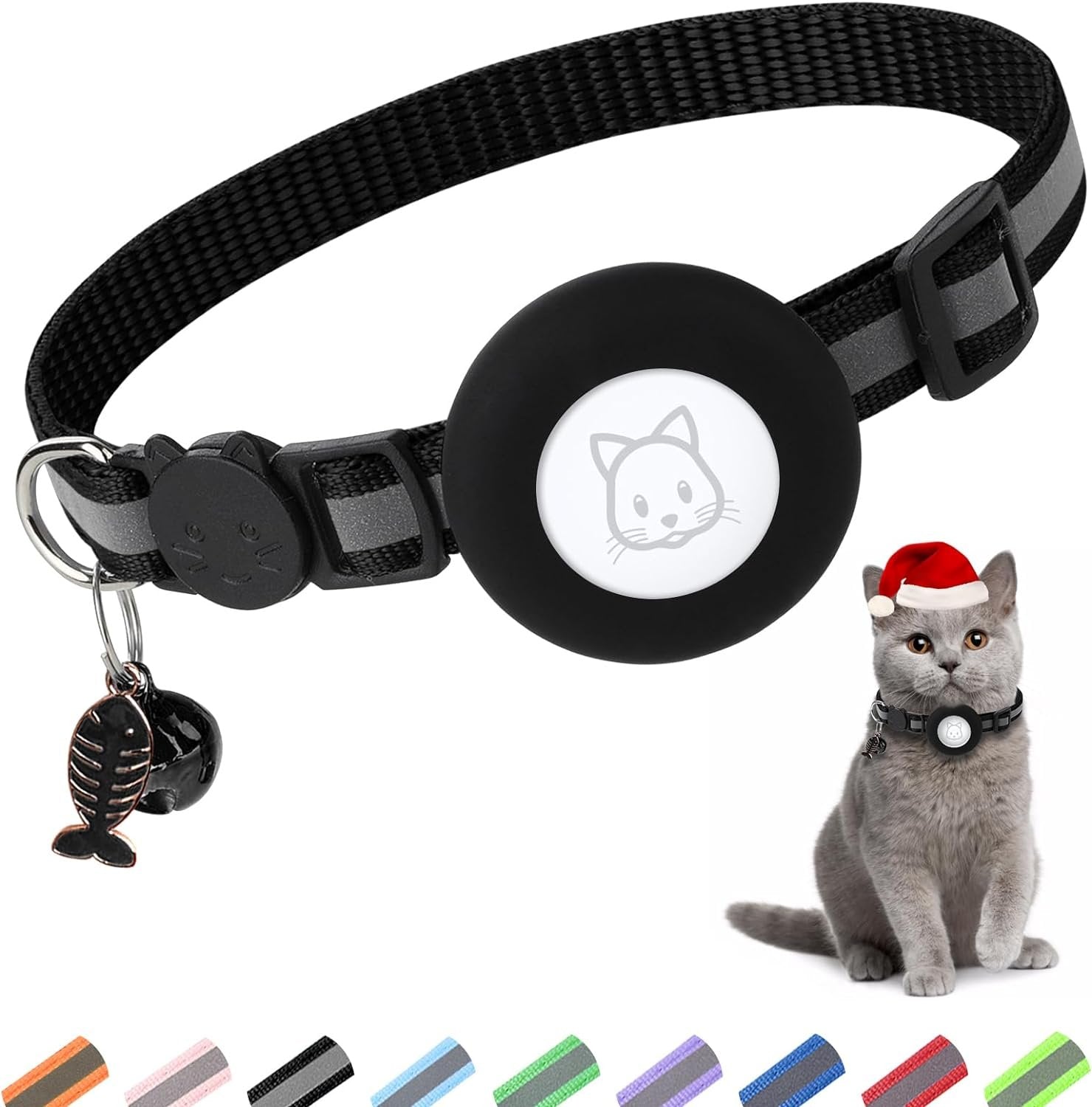 Airtag Cat Collar, Air tag Cat Collar with Bell and Safety Buckle,Reflective Collar with Waterproof Airtag Holder and Lightweight Tracker Cat Collars,Puppies cat collar with bells. - MARRIABEE