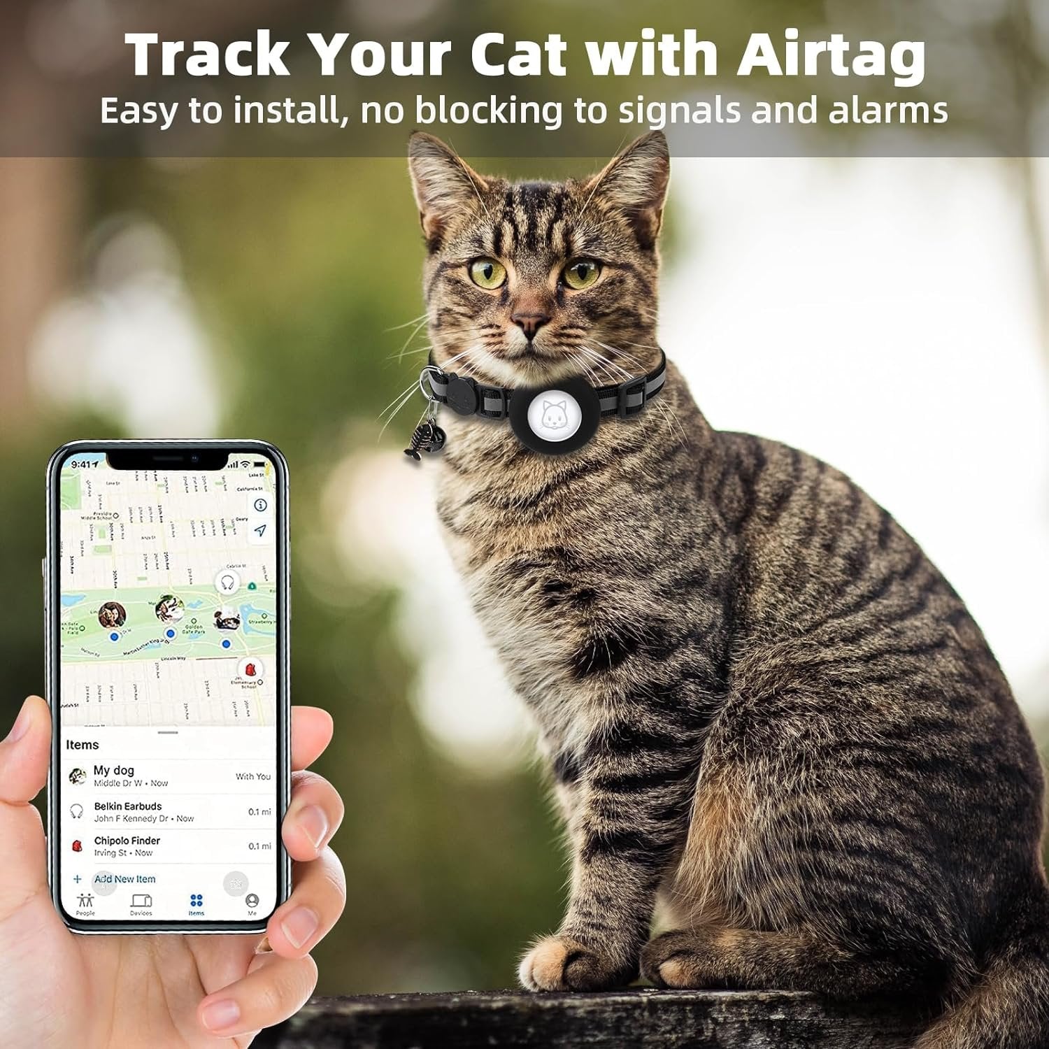 Airtag Cat Collar, Air tag Cat Collar with Bell and Safety Buckle,Reflective Collar with Waterproof Airtag Holder and Lightweight Tracker Cat Collars,Puppies cat collar with bells. - MARRIABEE