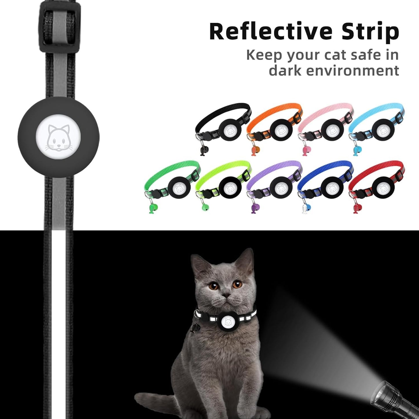 Airtag Cat Collar, Air tag Cat Collar with Bell and Safety Buckle,Reflective Collar with Waterproof Airtag Holder and Lightweight Tracker Cat Collars,Puppies cat collar with bells. - MARRIABEE