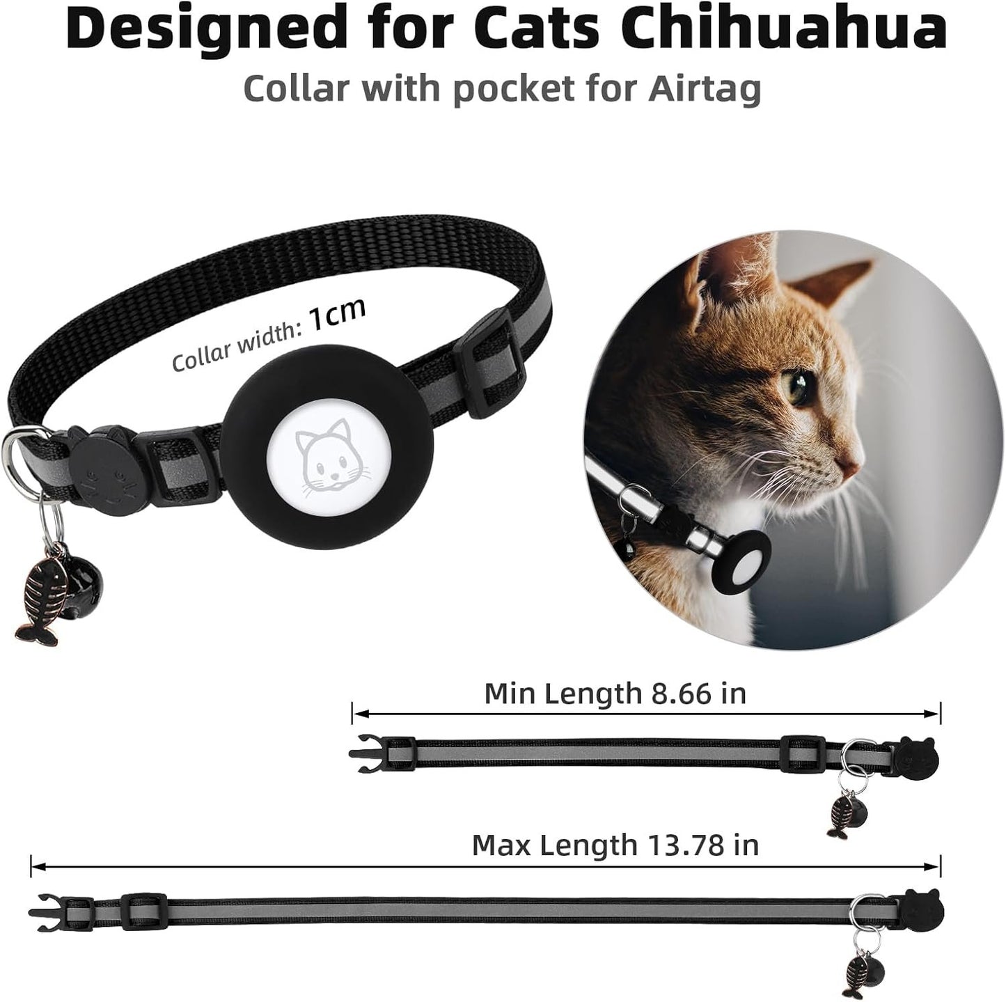 Airtag Cat Collar, Air tag Cat Collar with Bell and Safety Buckle,Reflective Collar with Waterproof Airtag Holder and Lightweight Tracker Cat Collars,Puppies cat collar with bells. - MARRIABEE