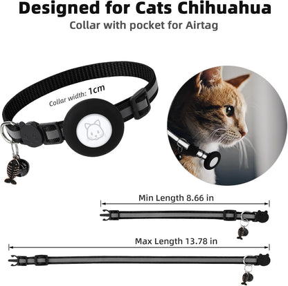 Airtag Cat Collar, Air tag Cat Collar with Bell and Safety Buckle,Reflective Collar with Waterproof Airtag Holder and Lightweight Tracker Cat Collars,Puppies cat collar with bells. - MARRIABEE