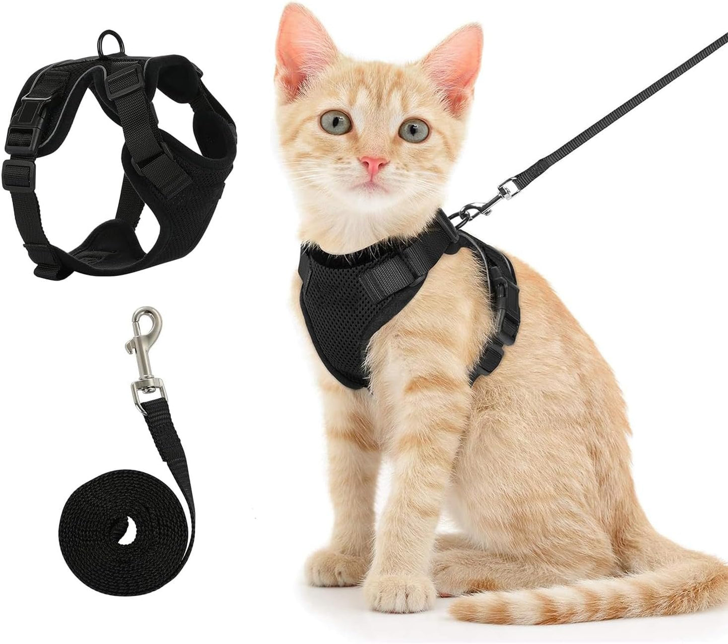 Cat Harness and Leash Set for Walking,Kitten Harness,Easy Control Soft Breathable Mesh Jacket with Reflective Strips for Cats , Suitable For Home Use and Pet Stores. - MARRIABEE