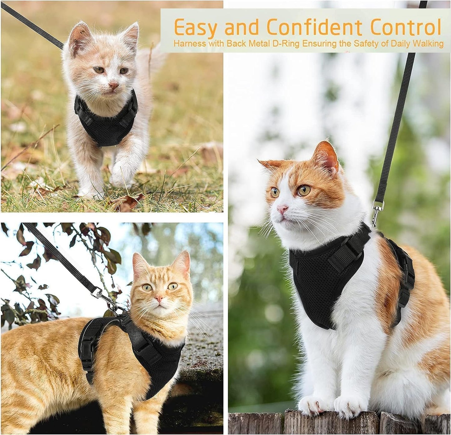 Cat Harness and Leash Set for Walking,Kitten Harness,Easy Control Soft Breathable Mesh Jacket with Reflective Strips for Cats , Suitable For Home Use and Pet Stores. - MARRIABEE