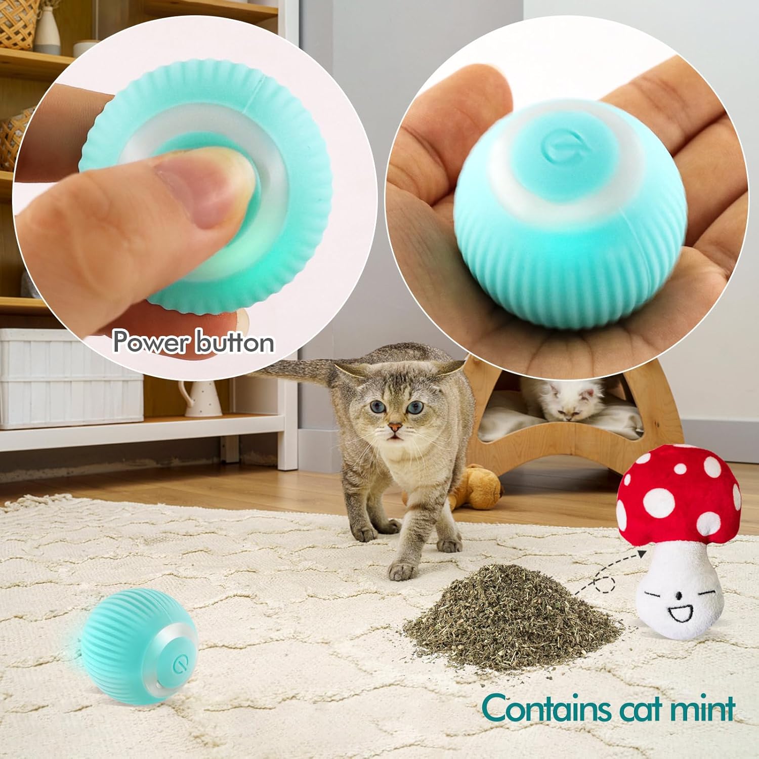 Interactive Cat Ball Toys,Self - Moving Automatic Rolling Ball for Indoor Cats and Dogs, USB Charging Pet Toy - MARRIABEE