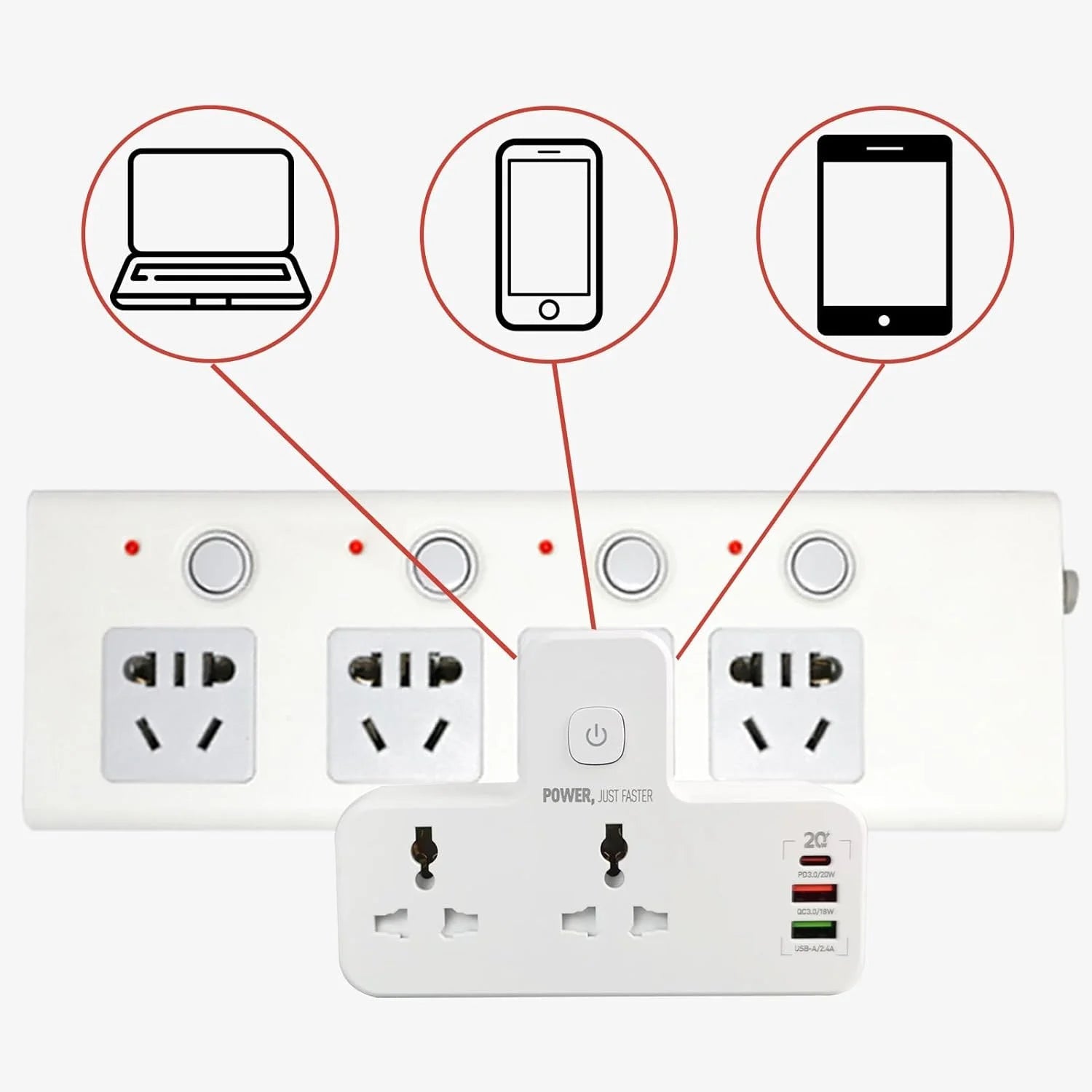 Power Extension Socket, 2 Way Power Outlet Extender Wall Charger With Night Light 2 USB  - MARRIABEE