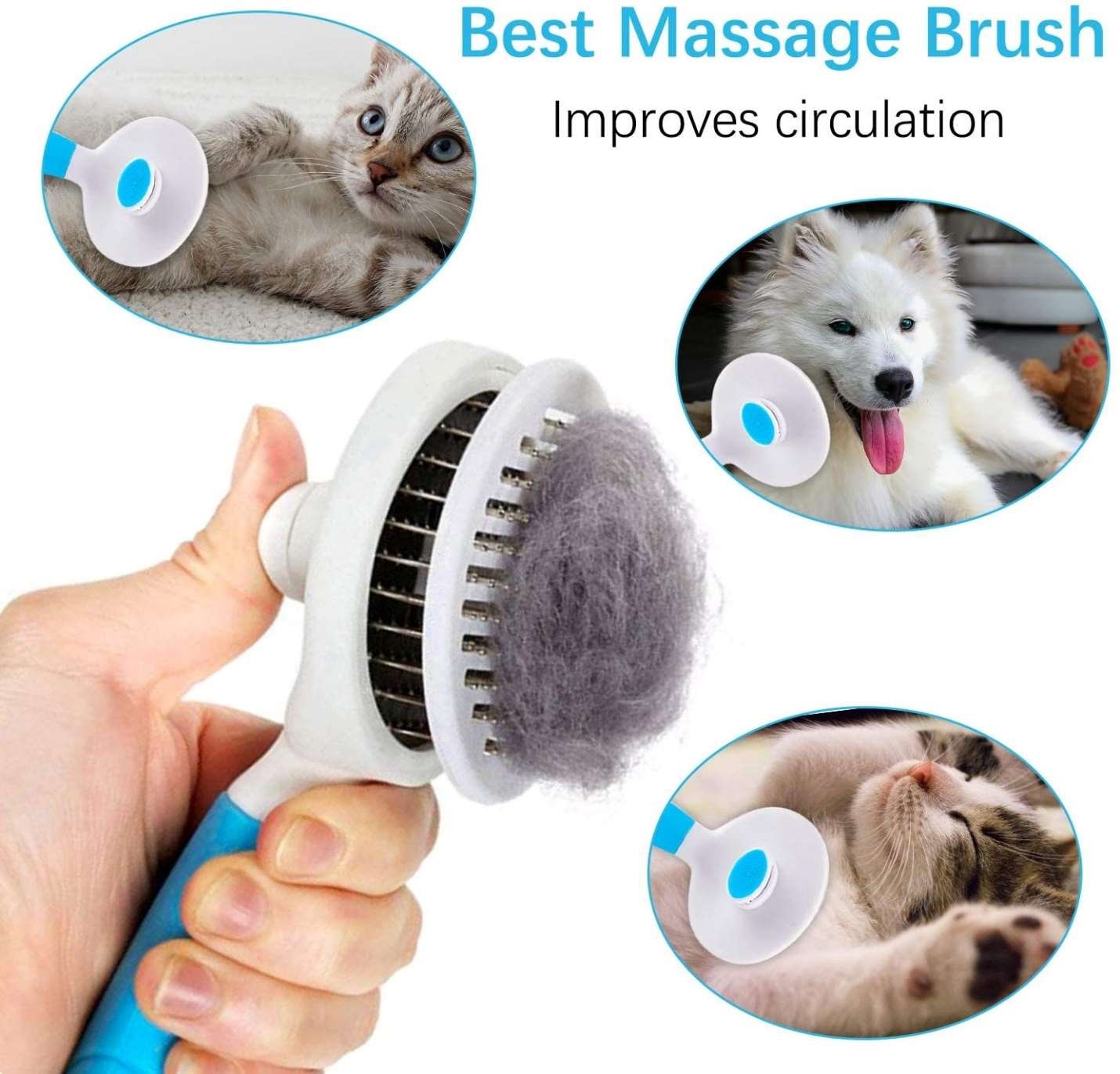 Self - Cleaning Slicker Brush for Cats and Dogs, Grooming Brush for Cats, Hair Brush for Cats, Comb for Cats (Blue) - MARRIABEE