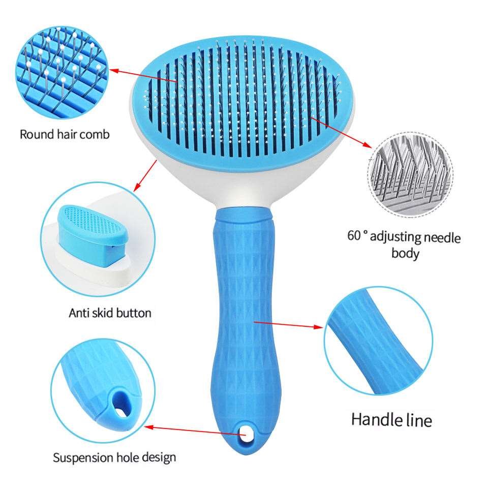 Self - Cleaning Slicker Brush for Cats and Dogs, Grooming Brush for Cats, Hair Brush for Cats, Comb for Cats (Blue) - MARRIABEE