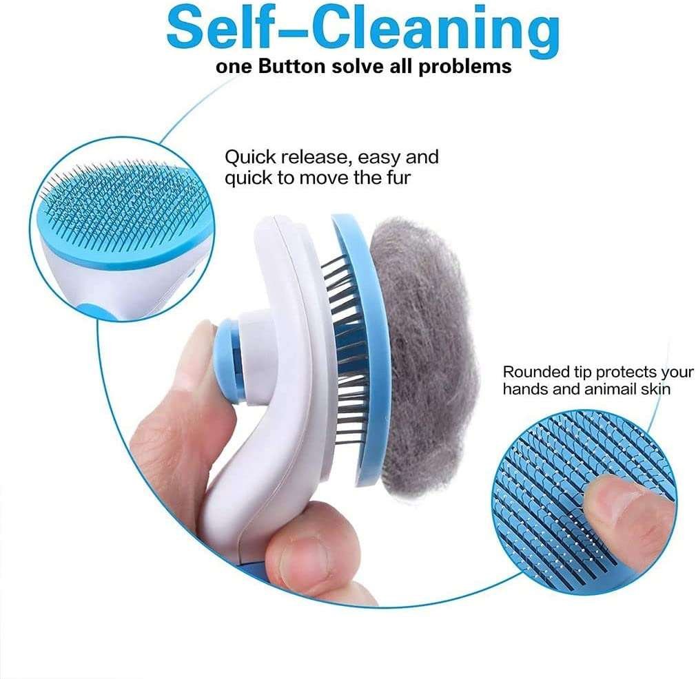 Self - Cleaning Slicker Brush for Cats and Dogs, Grooming Brush for Cats, Hair Brush for Cats, Comb for Cats (Blue) - MARRIABEE