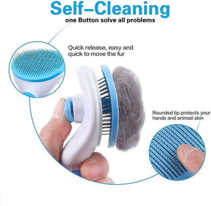 Self - Cleaning Slicker Brush for Cats and Dogs, Grooming Brush for Cats, Hair Brush for Cats, Comb for Cats (Blue) - MARRIABEE