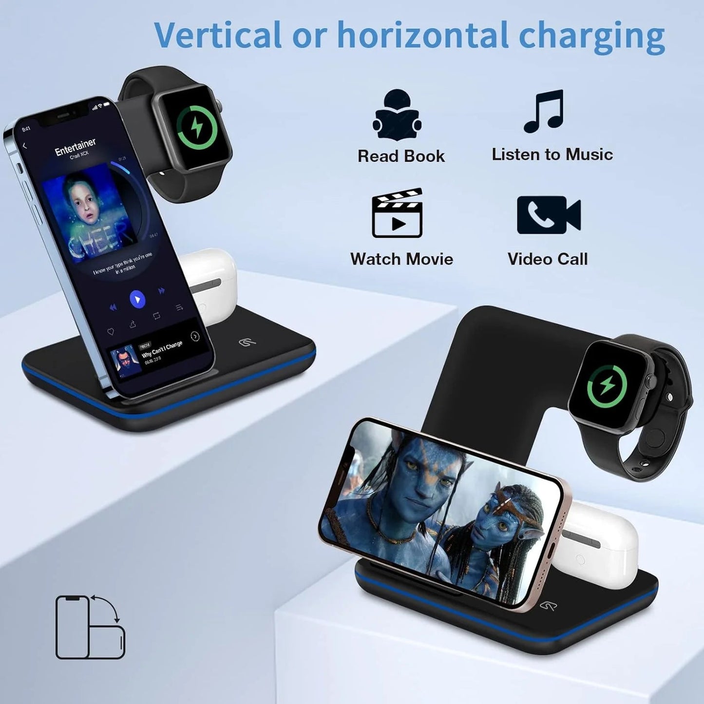 Wireless Charger, 3 in 1 Wireless Charging Station, Fast Wireless Charger Stand for Apple iWatch Series 5/4/3/2/,1 AirPods,Wireless Charging Stand for iPhone 11 Series/XS MAX/XR/XS/X/8/8. - MARRIABEE