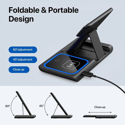 Wireless Charger, 3 in 1 Wireless Charging Station, Fast Wireless Charger Stand for Apple iWatch Series 5/4/3/2/,1 AirPods,Wireless Charging Stand for iPhone 11 Series/XS MAX/XR/XS/X/8/8. - MARRIABEE