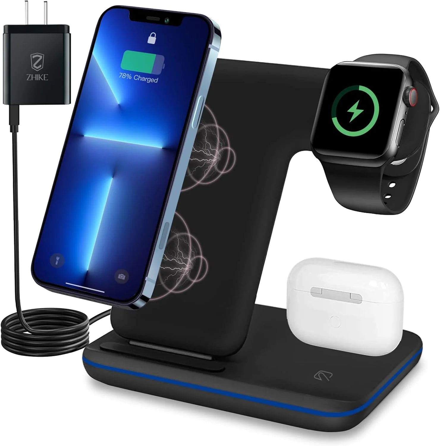 Wireless Charger, 3 in 1 Wireless Charging Station, Fast Wireless Charger Stand for Apple iWatch Series 5/4/3/2/,1 AirPods,Wireless Charging Stand for iPhone 11 Series/XS MAX/XR/XS/X/8/8. - MARRIABEE