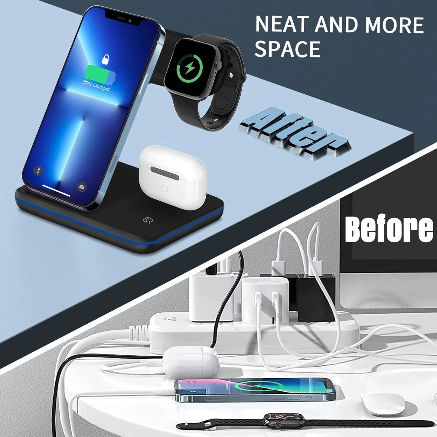 Wireless Charger, 3 in 1 Wireless Charging Station, Fast Wireless Charger Stand for Apple iWatch Series 5/4/3/2/,1 AirPods,Wireless Charging Stand for iPhone 11 Series/XS MAX/XR/XS/X/8/8. - MARRIABEE